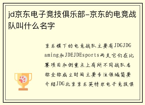 jd京东电子竞技俱乐部-京东的电竞战队叫什么名字